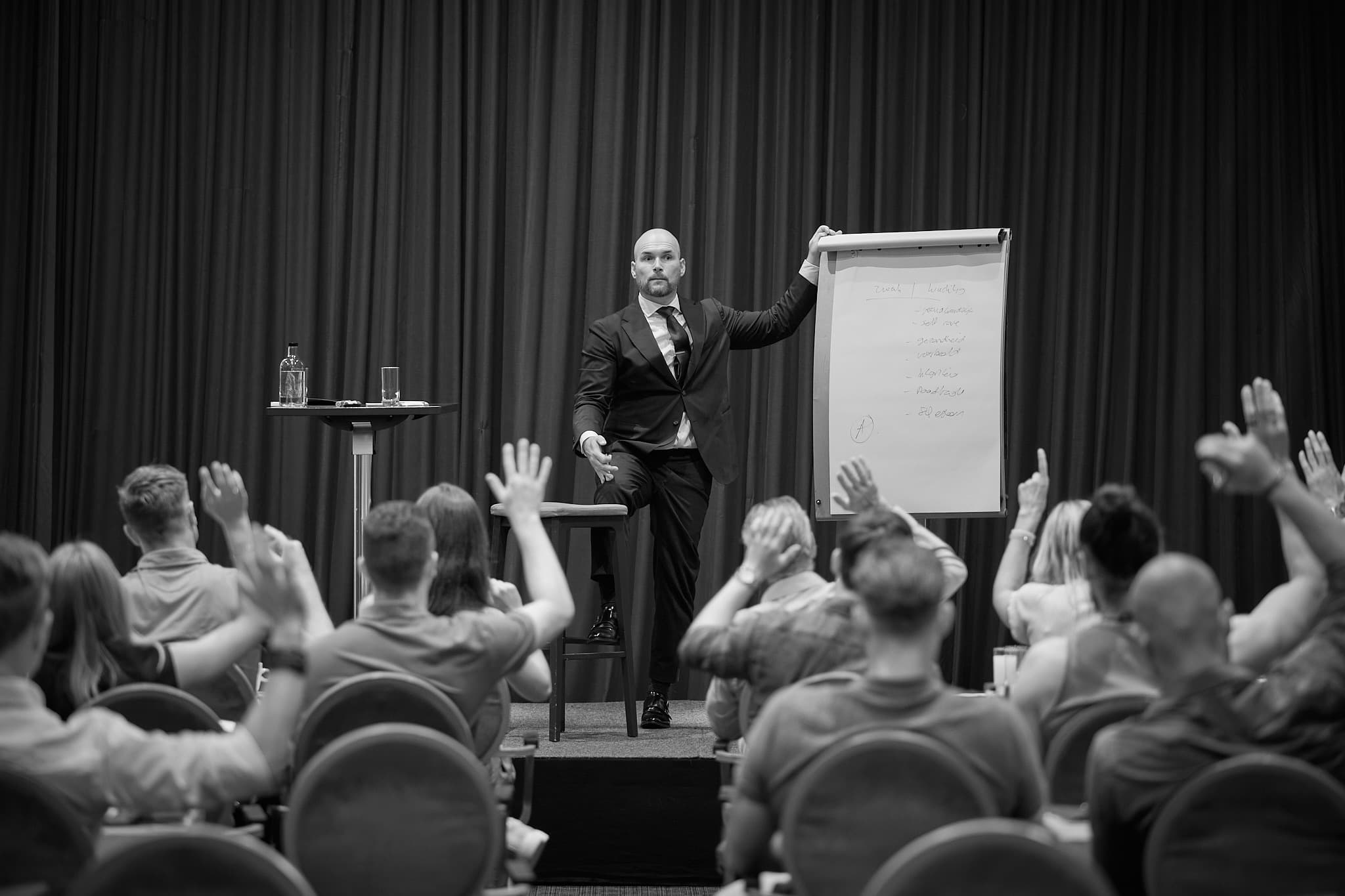 Deelnemers steken hun hand op tijdens een training van Growth Performance